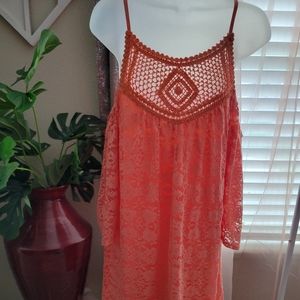 Love Reign cold shoulder croched neckline coral dress
